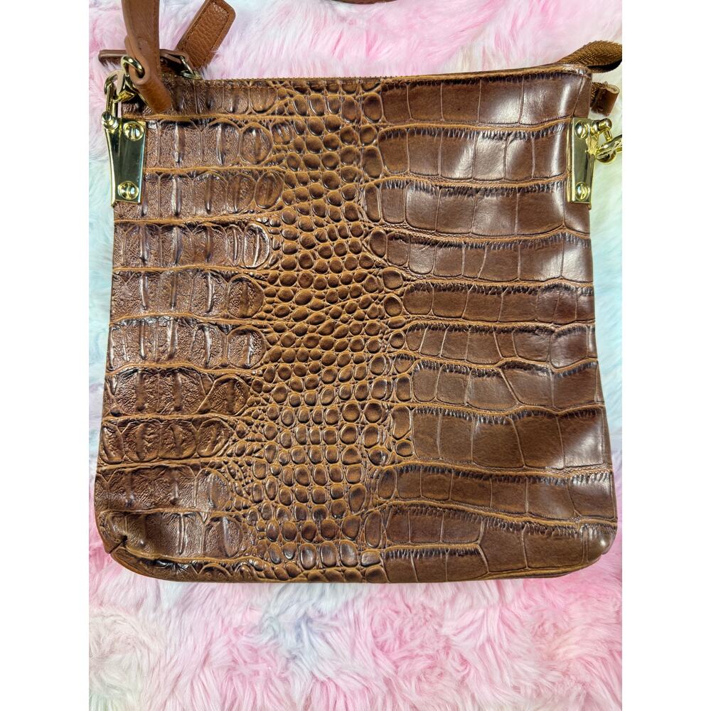 NWOT Brown Croc Embossed Crossbody Bag Gold Hardware Adjustable Strap - Picture 3 of 16